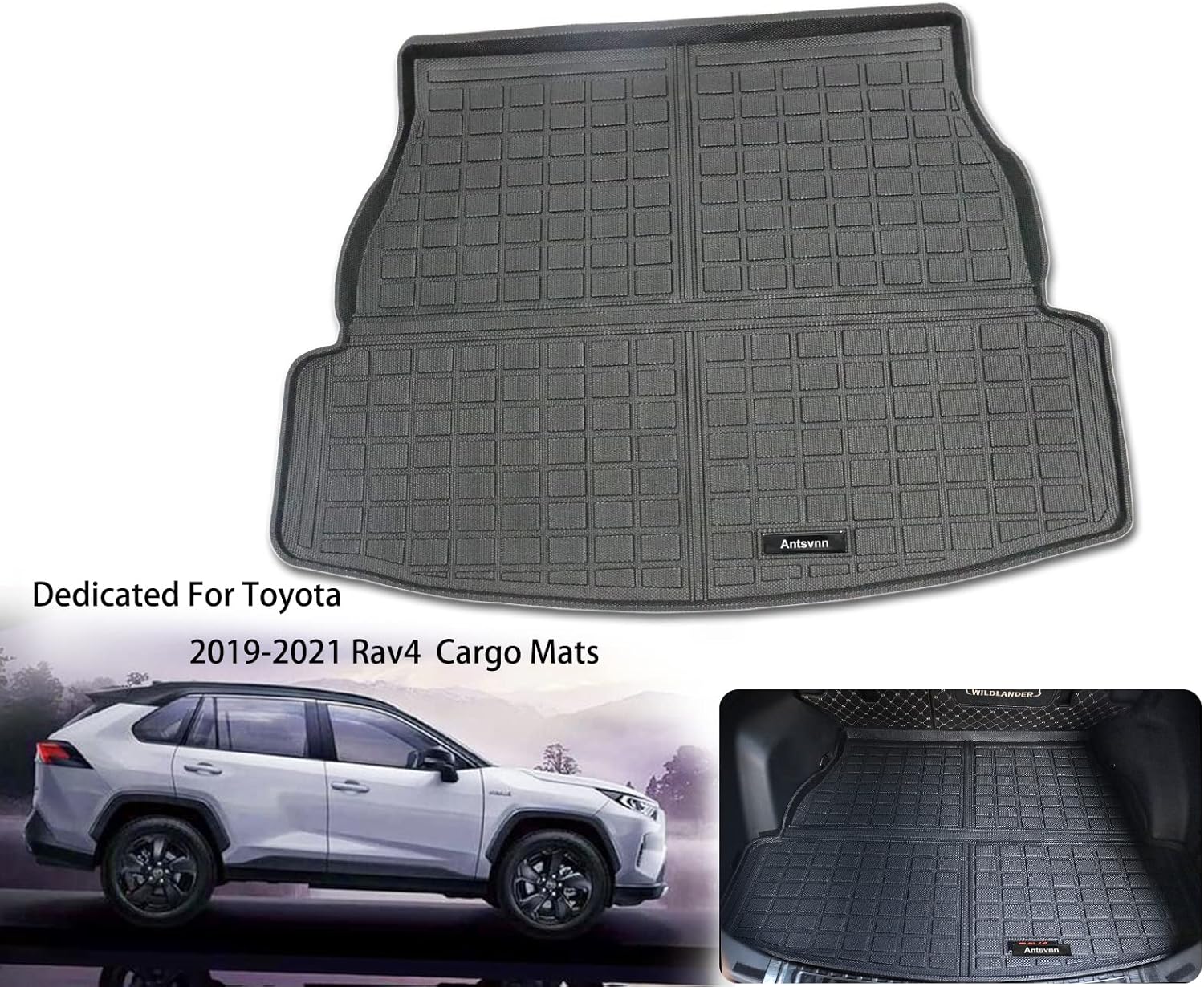 Antsvnn Cargo Liner Compatible for 2019 2020 2021 Toyota RAV4 All-Weather Rubber Protection Waterproof Durable Odorless Black Rear Trunk Mats