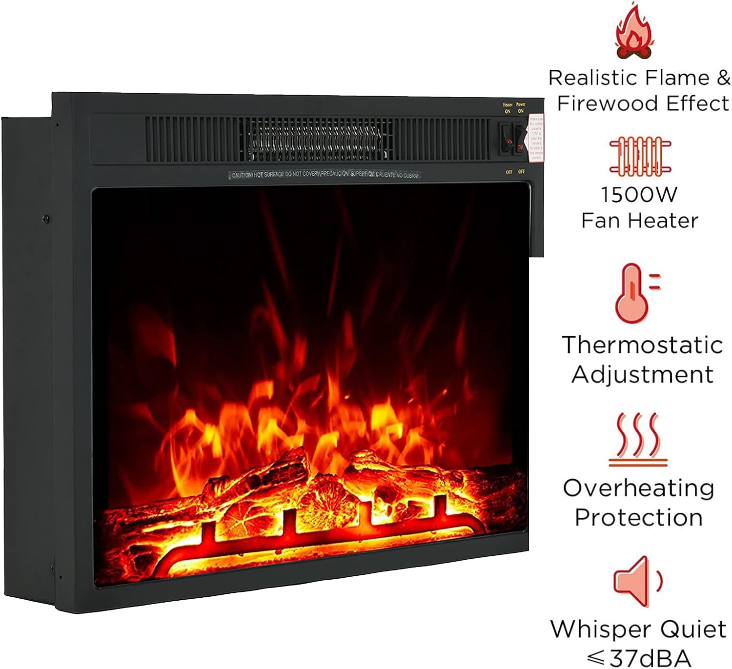 23 inch Electric Fireplace Infrared Stove Heater, 1000W/1500W Remote Control Portable Indoor Freestanding Fireplace Heater with Realistic Flame Effect, Adjustable Brightness and Heating Mode(Normal)