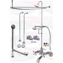 Chrome Clawfoot Tub Faucet Package Faucet, Oval Shower Enclosure W/He