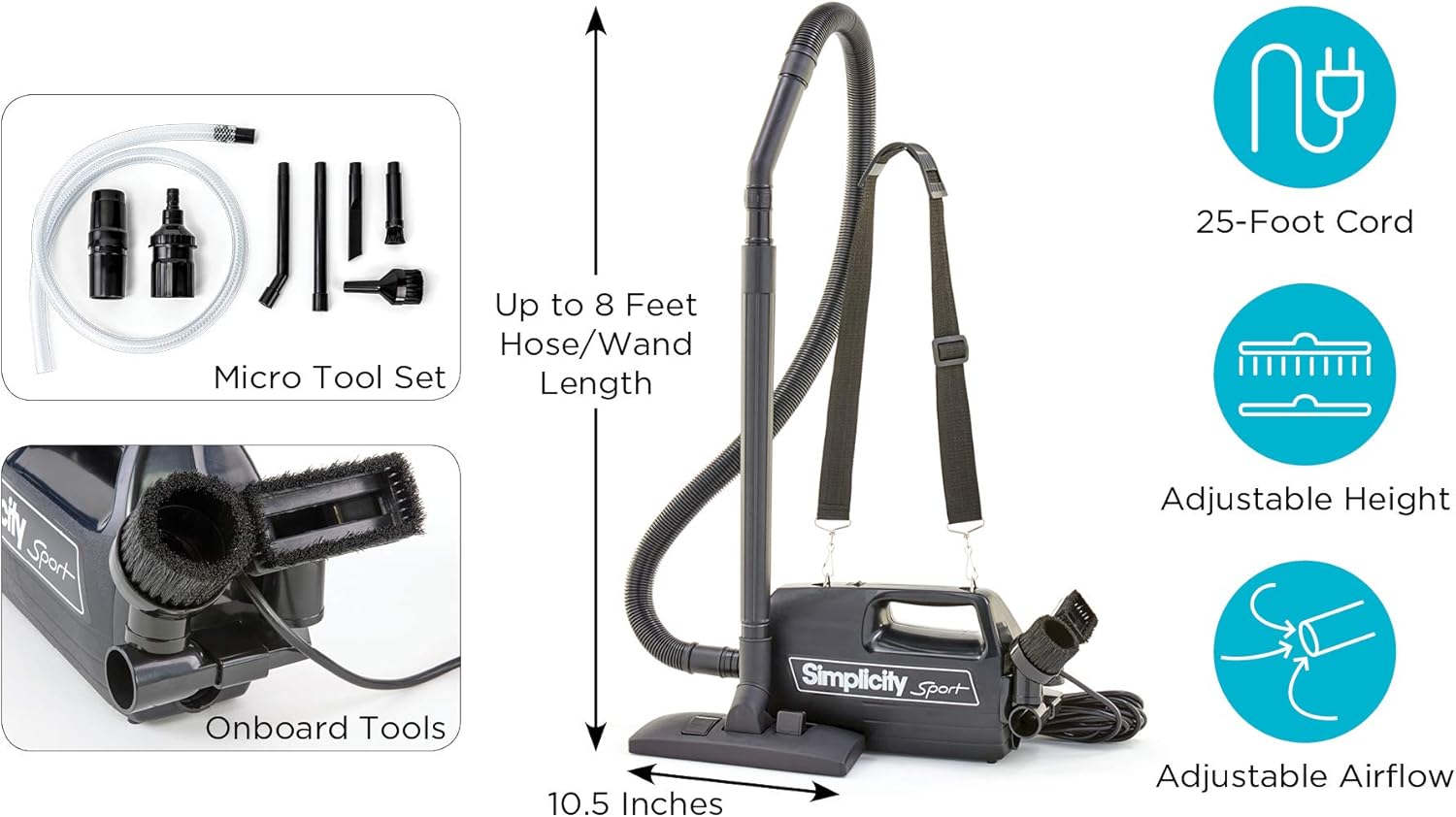 Simplicity Handheld Canister Vacuum with Carry Strap for Hard Floors and Rugs, Car Detailing Vacuum Cleaner, S100