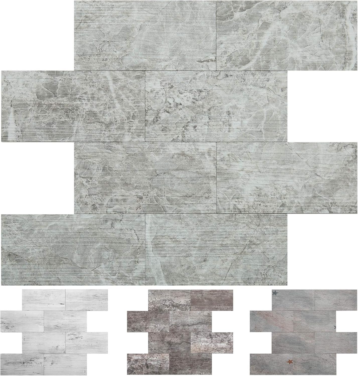 White/Gray Wood Peel and Stick Subway Tile Backsplash, 10 Sheets PVC Light Rustic Backsplash Wood Tile for Kitchen Pack of 2