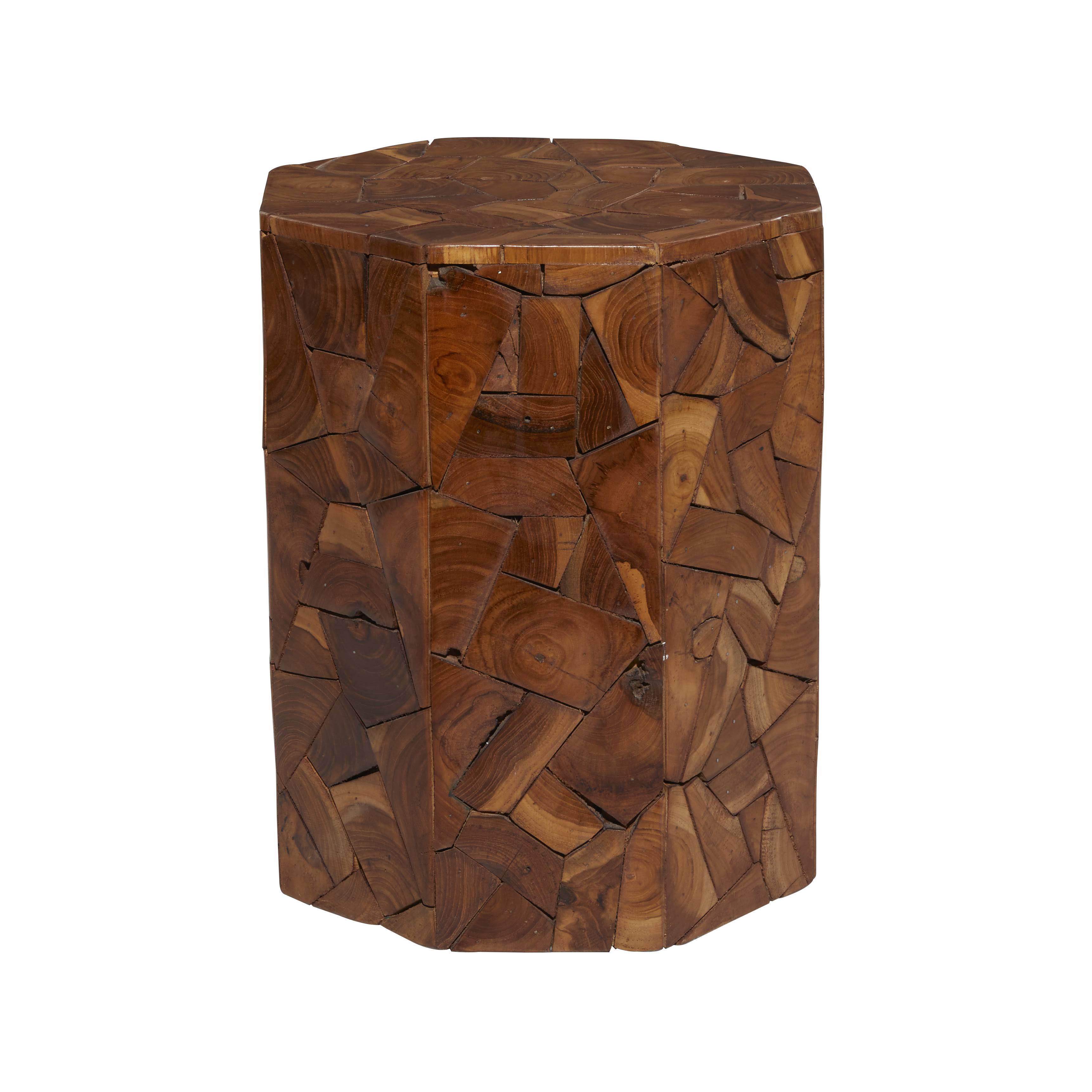 Brown Teak Wood Contemporary Accent Table, 13x22 x 17x22
