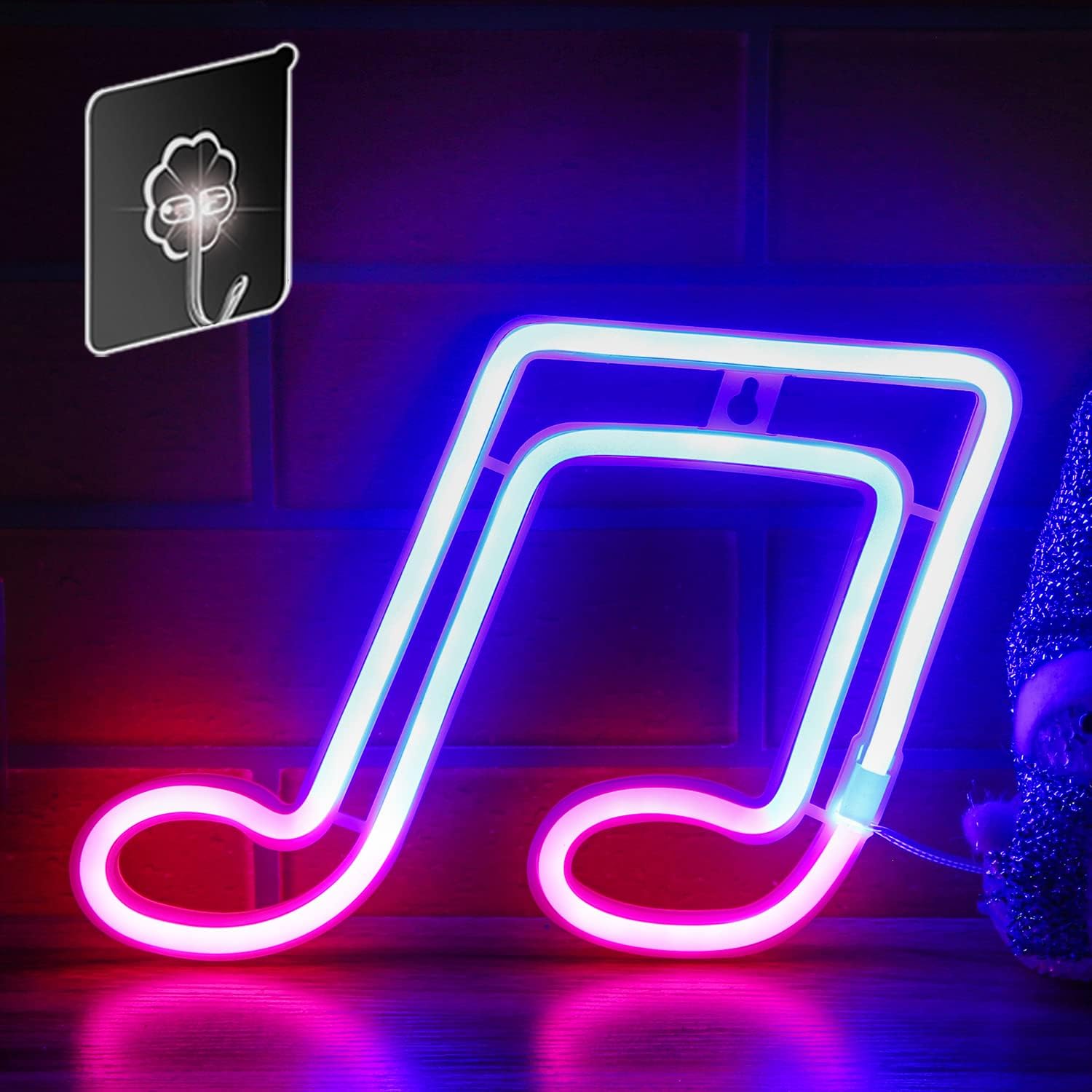 Neon Sign Music Gifts LED Signs, Battery or USB Powered Glowing Neon Lights for Bedroom, Kids Room, Living Room, Bar, Party, Christmas, Music Hall, Wedding (Blue+Pink) Pack of 2