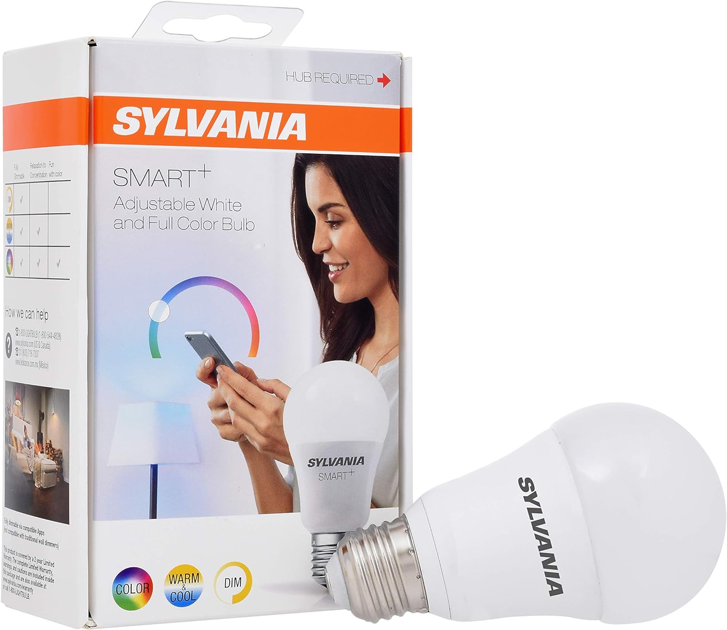 SYLVANIA SMART+ ZigBee Full Color and Tunable White A19 LED Bulb, Works with SmartThings, Wink, and Amazon Echo Plus, Hub Needed for Amazon Alexa and Google Assistant, 1 pack