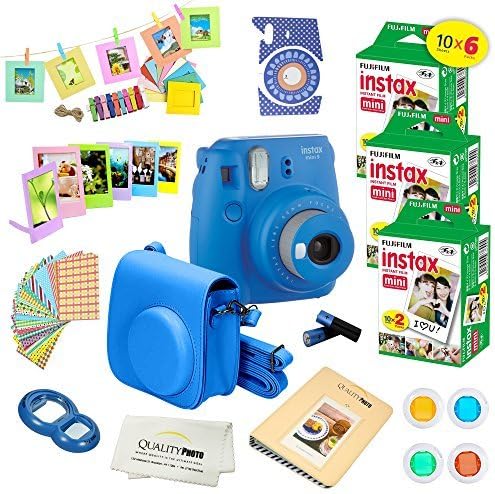 Fujifilm Instax Mini 9 Instant Camera ICE Blue w/Fujifilm Instax Mini 9 Instant Films (60 Pack) + A14 Pc Deluxe Bundle for Fujifilm Instax Mini 9 Camera