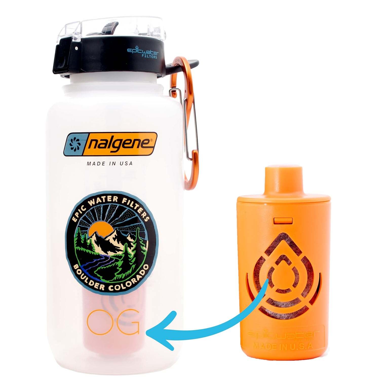 Epic Nalgene Ultimate Outdoor Travel OG | Water Bottle with Filter | Bottle + Filter Made In USA | Filtered Water Bottle | Water Purifier | International Travel | Camping Hiking Backpacking | BPA Free