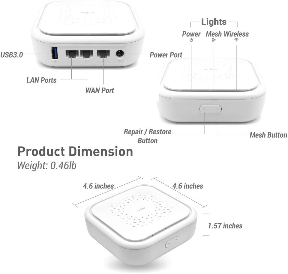 GL.iNet GL-B1300 (Convexa-B) Home AC Gigabit VPN Router, 400Mbps(2.4GHz)+867Mbps(5GHz) High Speed, DDR3L 256MB RAM/32MB Flash ROM, OpenWrt Pre-Installed, Wi-Fi Networking, Power Adapter Included