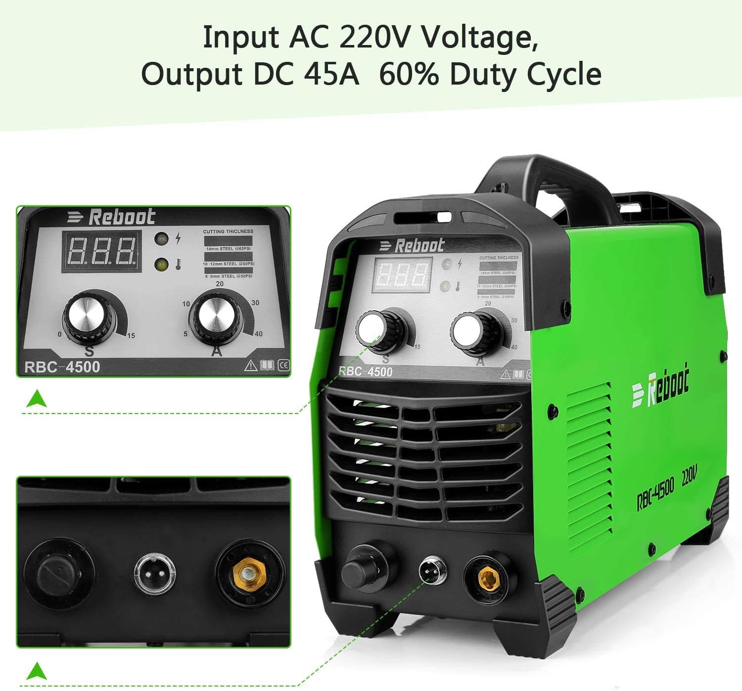 Reboot Plasma Cutter, 45 Amp IGBT Inverter RBC4500 AC 220V Air Plasma Cutting 1/2