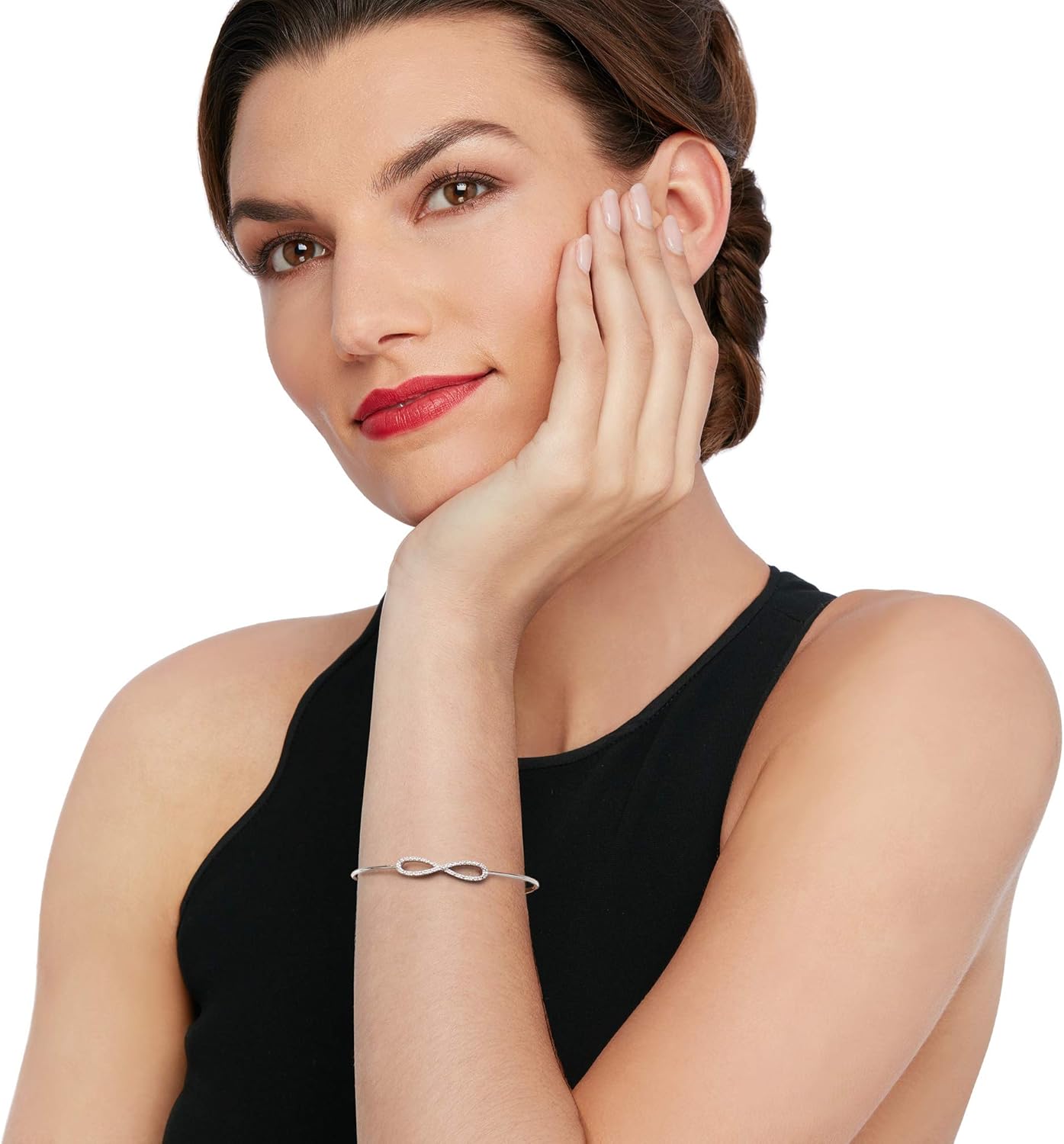 Ross-Simons Diamond-Accented Infinity Symbol Bangle Bracelet in Sterling Silver