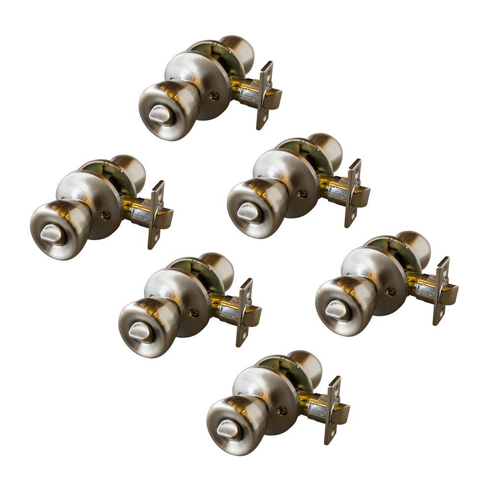 Design House Terrace Satin Nickel Privacy Bed/Bath Door Knob with Universal 6-Way Latch (6-Pack) 190723