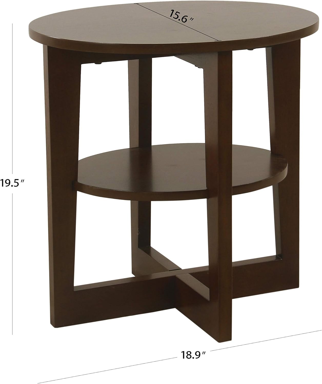 HomePop Round X-Base Wood Accent Table with Storage Shelf, Dark Walnut Brown