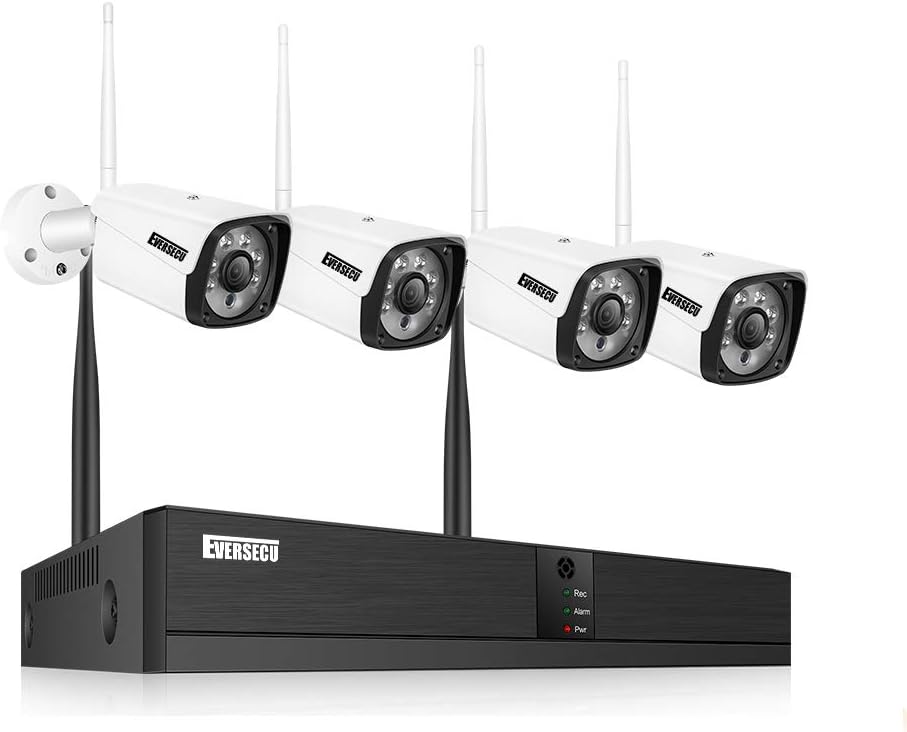 Eversecu 4 Channel Security Camera System 1080P DVR and (4) 2.0MP 1080P Weatherproof Cameras Support Night Vison Weatherproof, Motion Alert, Smartphone, PC Easy Remote Access (NO HDD Included)