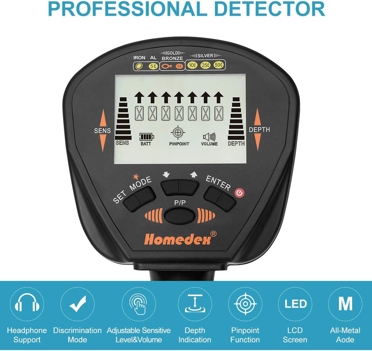 Homedex Professional Metal Detector for Adults & Kids,High Accuracy Gold & Sliver Metal Detectors with Adjustable Stem,10