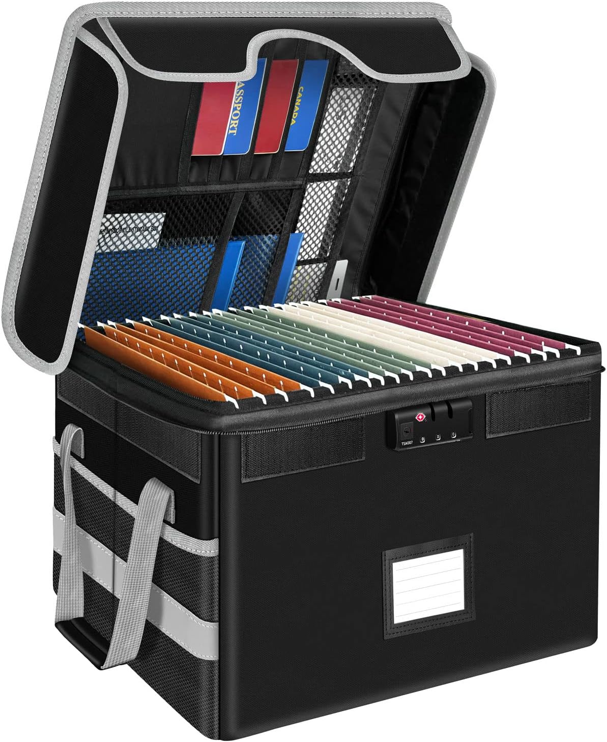 File Box with Lock - Fireproof File Organizer for Hanging Letter/Legal Folders, Collapsible Storage Filing Box with Lid, Portable Fireproof Document Box with Handles for Home/Office Pack of 2