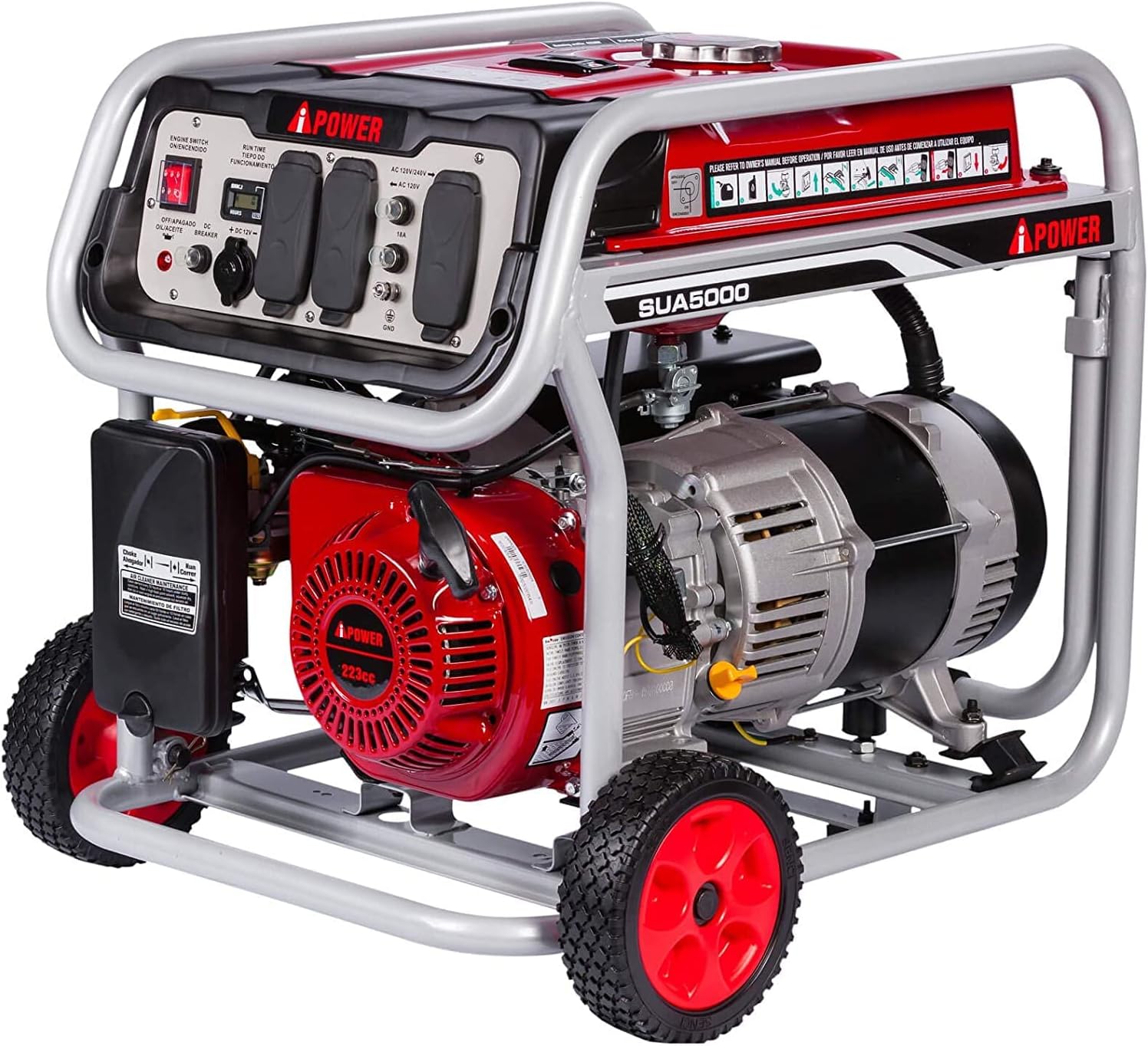 A-iPower SUA5000 - 5000 Watt Portable Generator Small Gas Powered For Jobsite, RV, and Home Backup Emergency