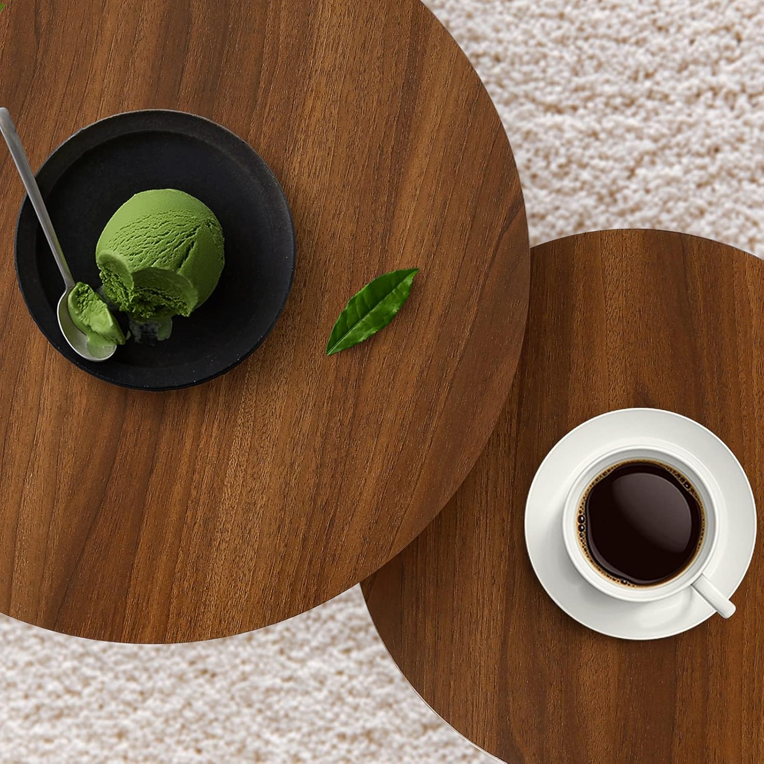 Round Side Table - Set of 2 End Table for Small Spaces, Minimalist Accent Tables with Upgraded Table Top and Sturdy Metal Frame, Super Easy Assembly, 23.6