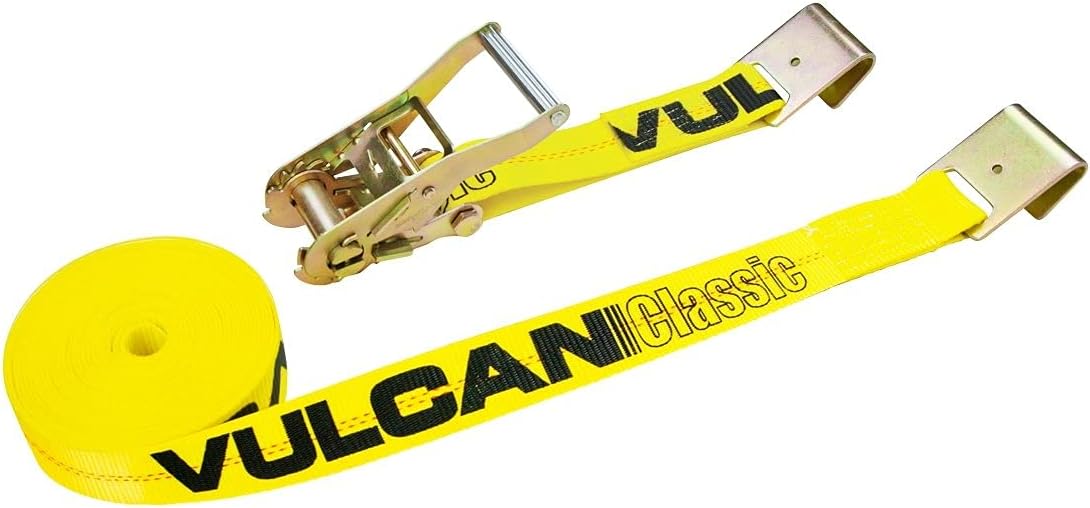 VULCAN Ratchet Strap with Flat Hooks - 2 Inch x 30 Foot, 8 Pack - Classic Yellow - 3,300 Pound Safe Working Load