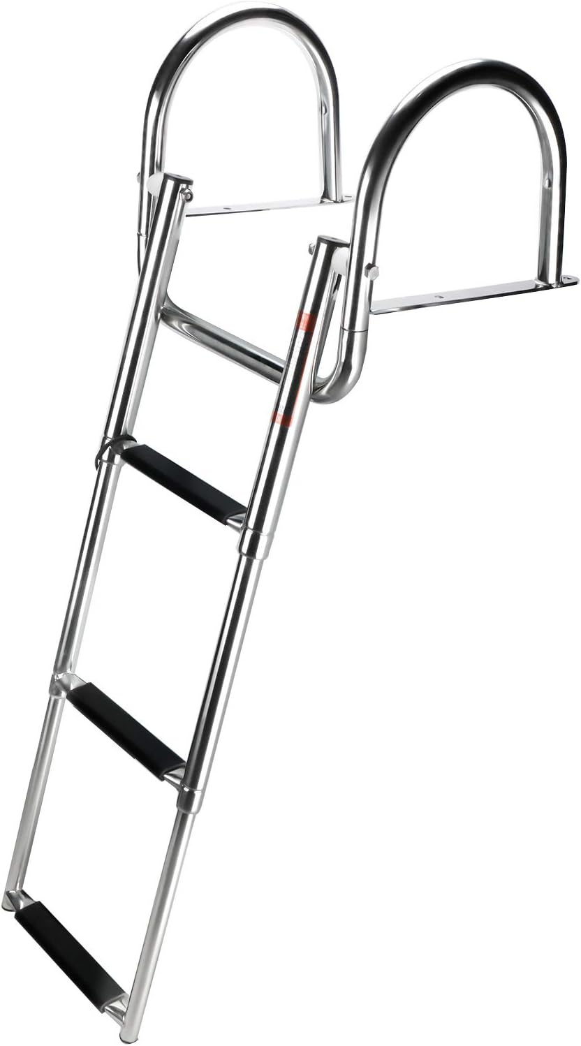YaeMarine Stainless Steel in-Board 3 Steps Telescoping Boat Ladder Folding Dock Ladder for Marine Boat Yacht Swimming Pool Pack of 2