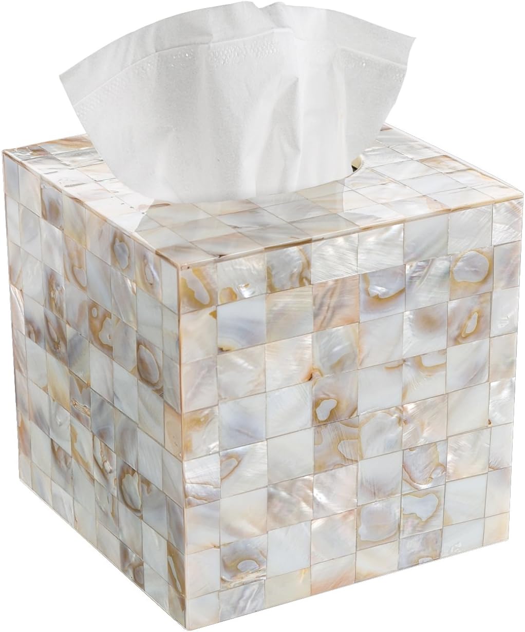 Creative Scents Tissue Box Cover – Decorative Square Tissue Holder is Finished in Beautiful Mother of Pearl Milano Collection Pack of 2