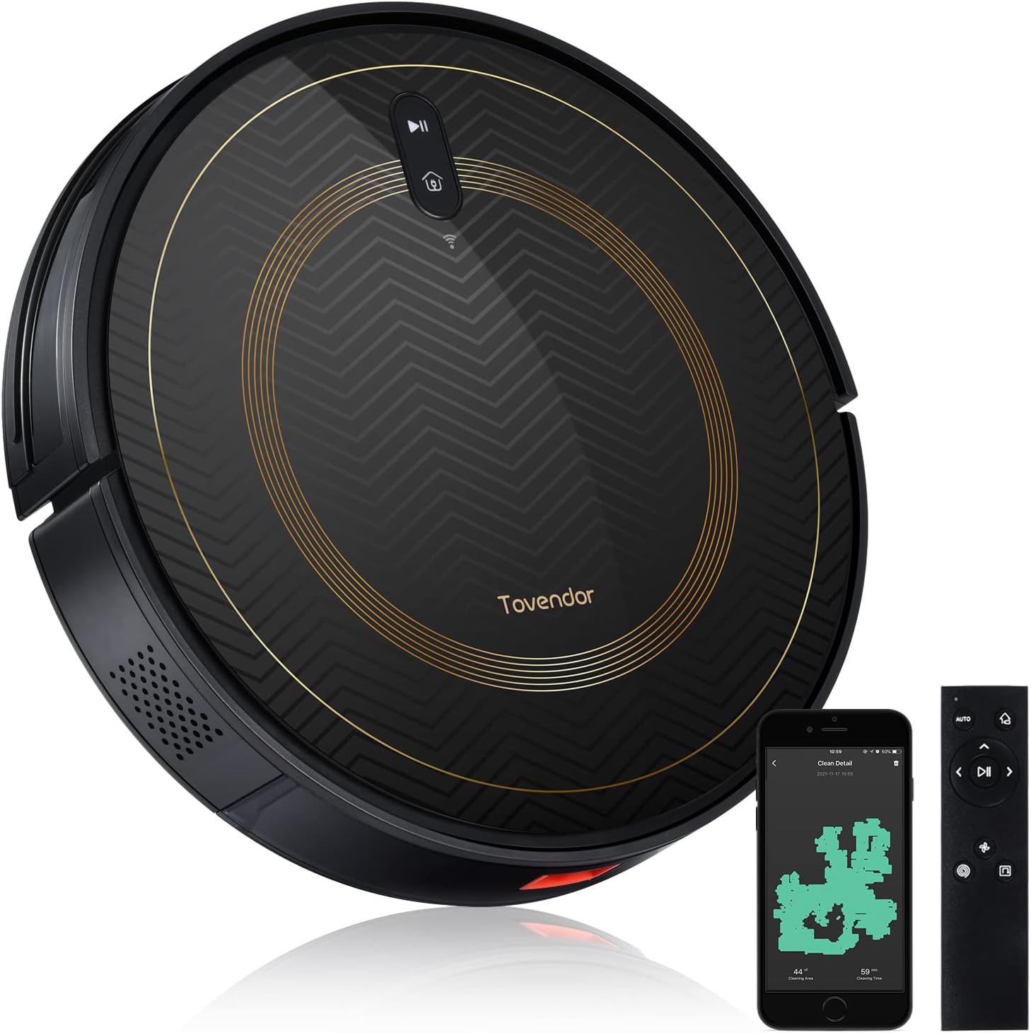 Tovendor T108 Robot Vacuum Cleaner, 2000Pa Auto Robotic Vacuum 2.85 inch Slim Body & 100 min Runtime for Apartment, WiFi Connectivity, Alexa Compatible (Washable HEPA Filter, Self-Charging)