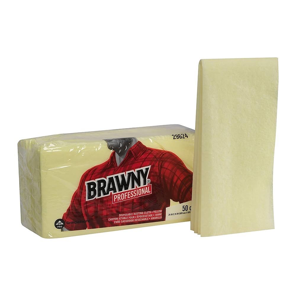 Georgia Pacific Brawny Industrial Dusting Cloths, Quarterfold, 24x24, Yellow, 50/pk, 4