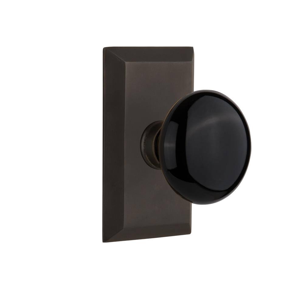 Nostalgic Warehouse 713286 Studio Plate Passage Black Porcelain Door Knob, Oil-Rubbed Bronze