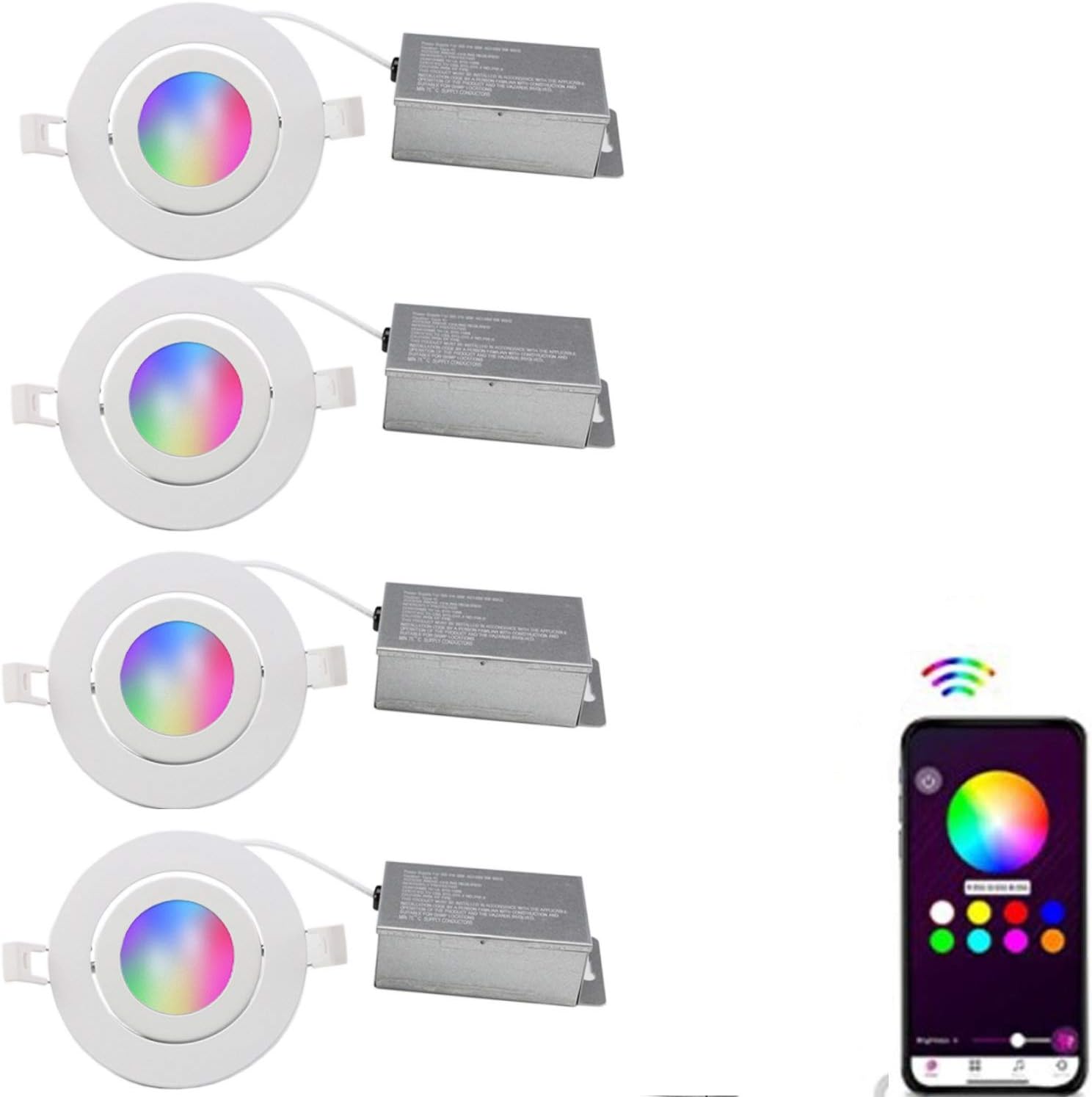 WIFZIG Smart recessed lighting,4Inch Adjustable Color changing Recessed LED lights with J Box,16Million2700K-6500KCompatible with Alexa and Google Assistant/No Can Required,9W,ETL Listed (4Pack-RGBCW)