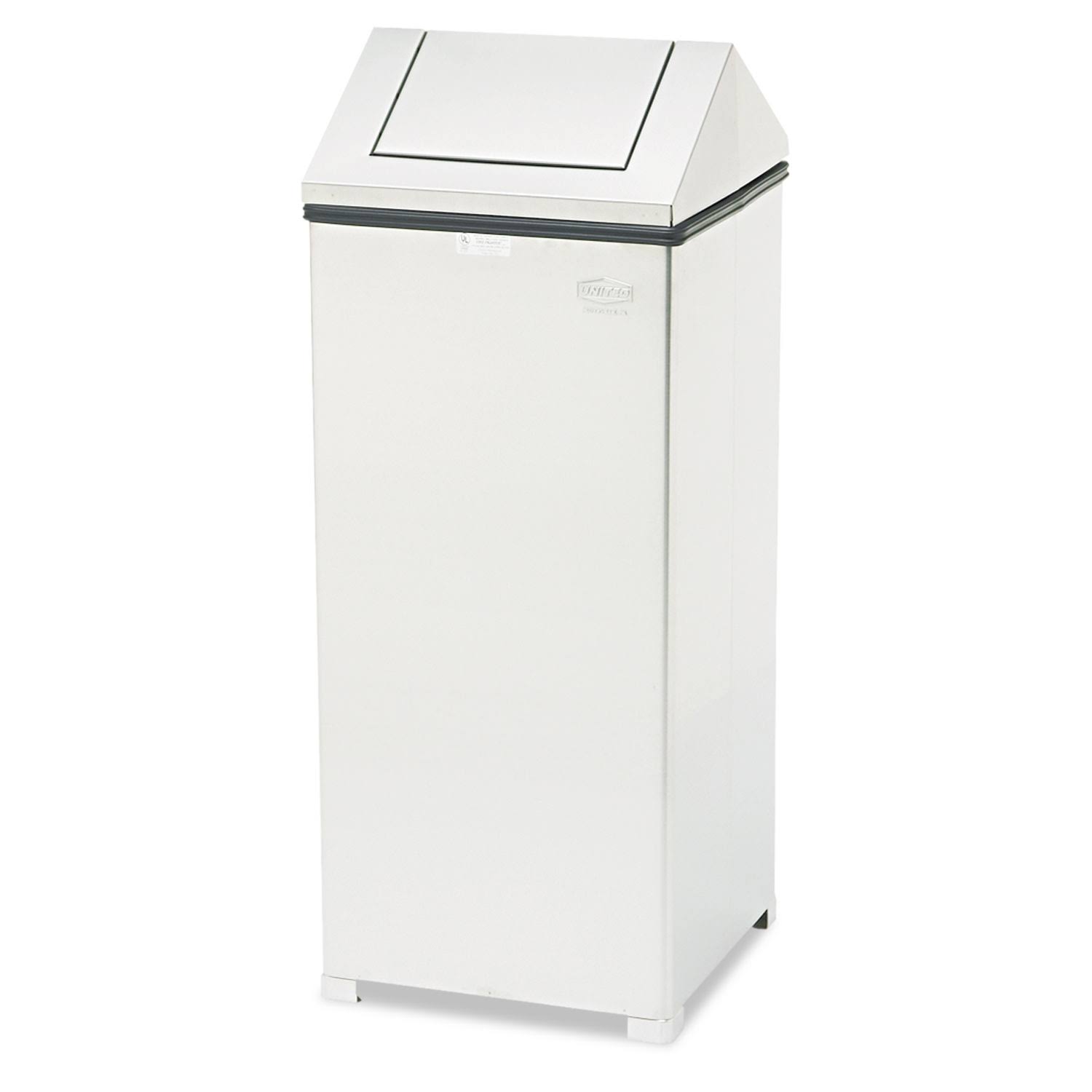 Rubbermaid Fire-Safe Swing Top Receptacle, Square, Nonmagnetic, 24 gal, Stainless Steel