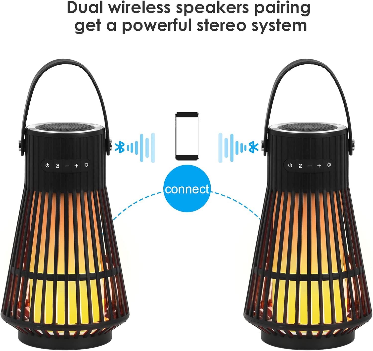 Outdoor Bluetooth Speaker,Tesoorda Flickering Flame Effect Speaker,Sync Up to 100 Speakers,Portable Waterproof Wireless Speaker with Wall Mount Hook&S Hook&Stake for Camping,Patio,Party 1Pack