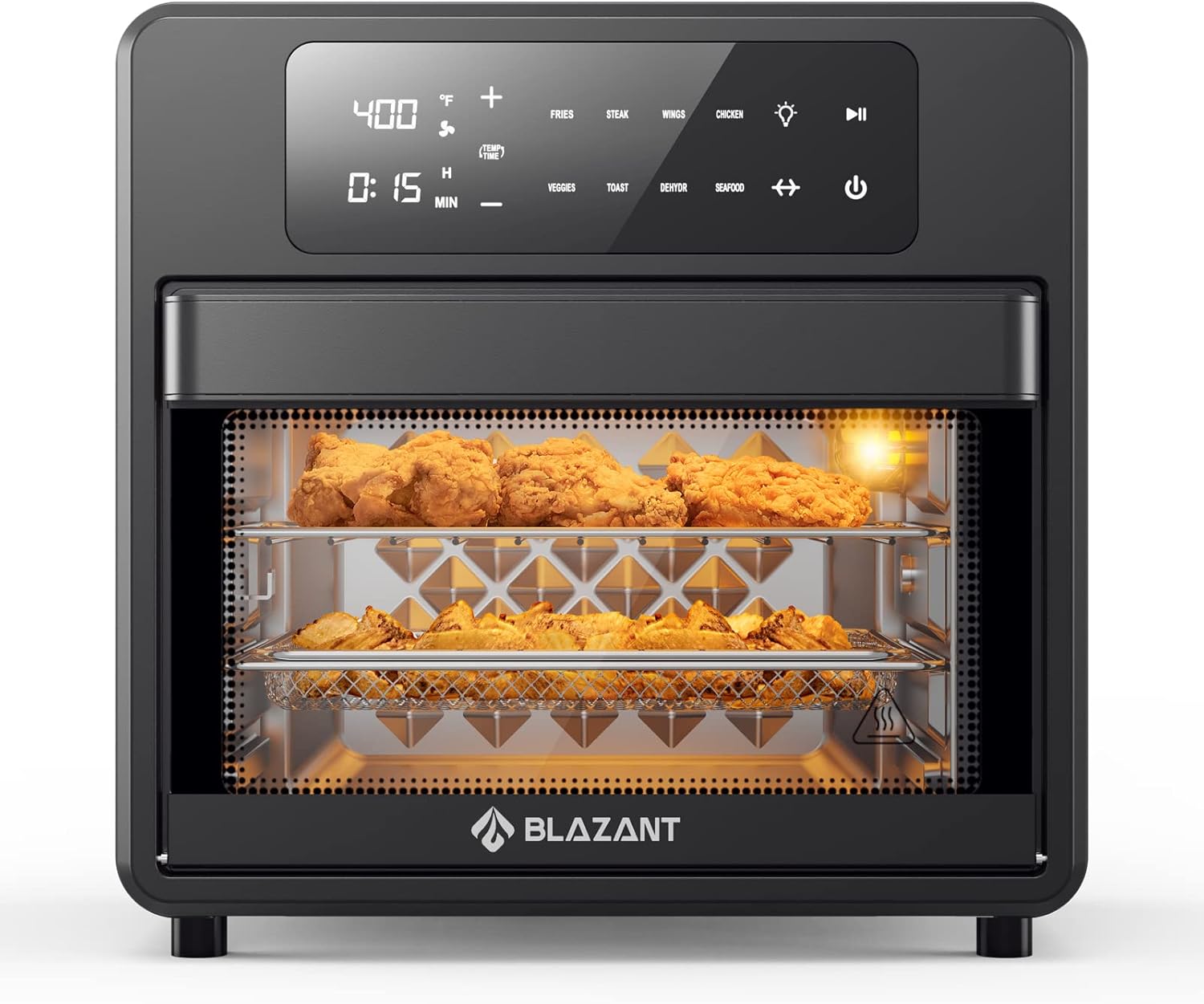 Toaster Oven Air Fryer Combo, BLAZANT 16QT Air Fryer Oven with Shake Reminder, 8-in-1 AirFryer Oven with Rotisserie and Dehydrator, Extra Large Capacity, LED Touch Screen, Cookbook & 7 Accessories