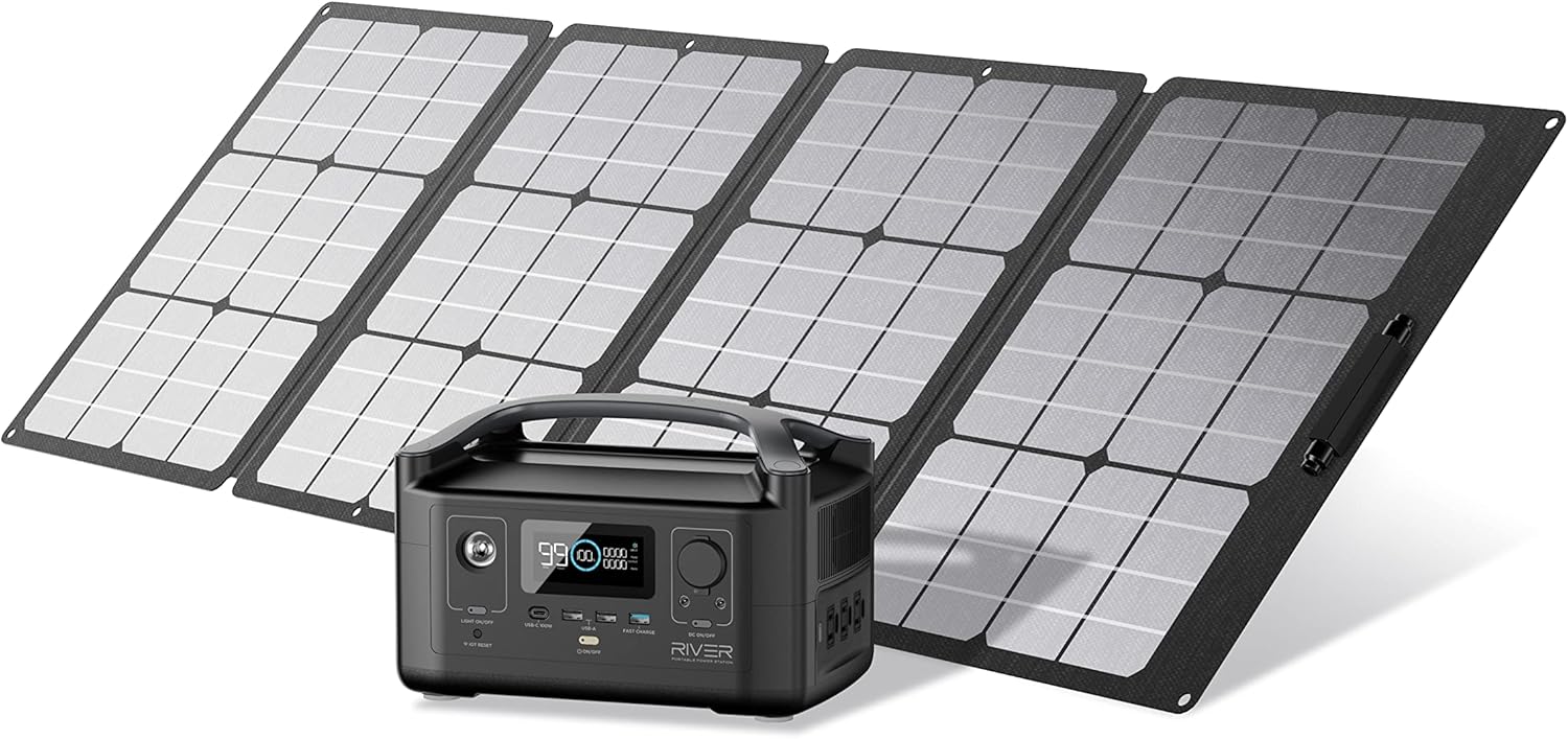 EF ECOFLOW Portable Power Station RIVER 288Wh with 110W Solar Panel , 3 600W (Peak 1200W) AC Outlets, Solar Generator for Outdoors Camping RV Hunting Emergency