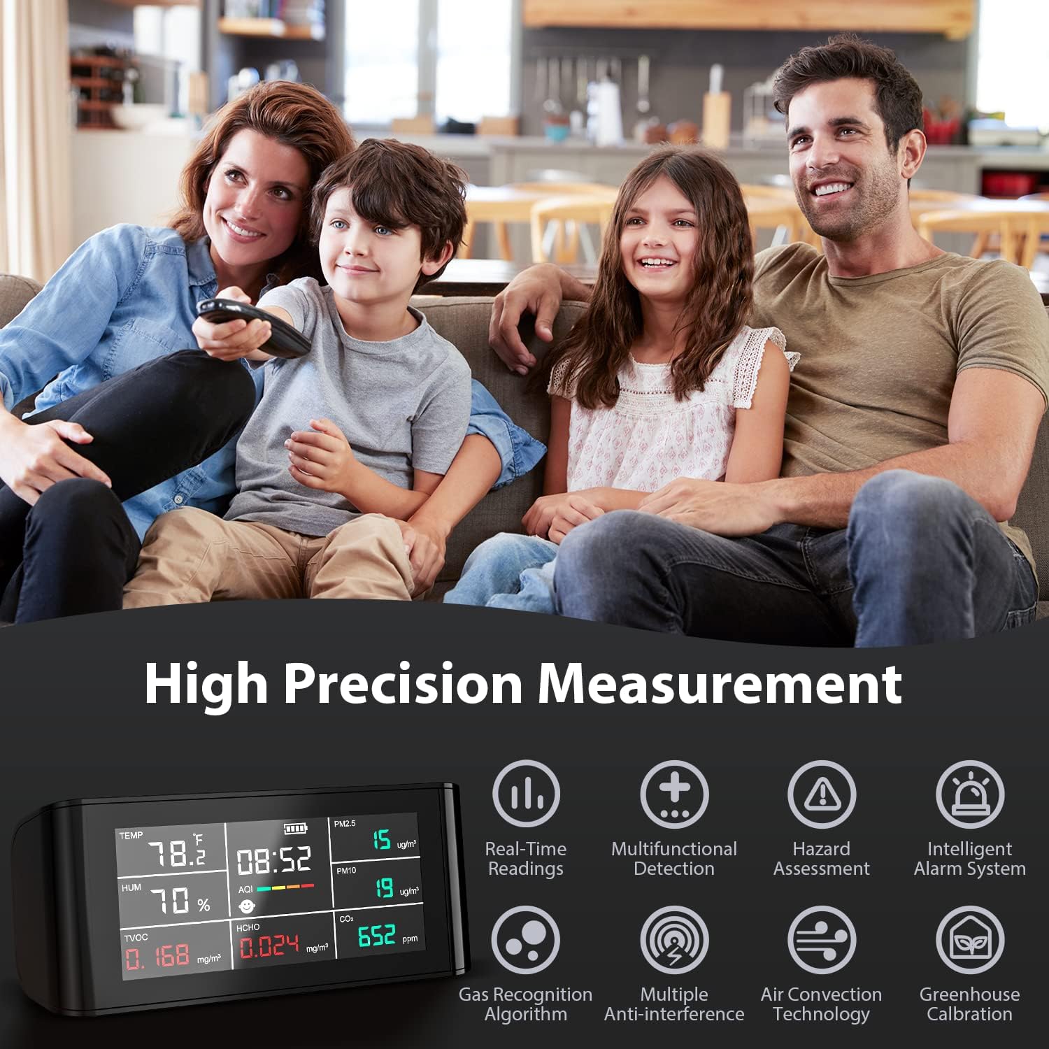 Air Quality Monitor, Aiment Upgraded 9 in 1 Multifunctional CO2 Detector High Accurate Sensor Air Quality Detector Air Analyzer for CO2 PM2.5/PM10 Formaldehyde(HCHO) TVOC/AQI for Indoor Home Office