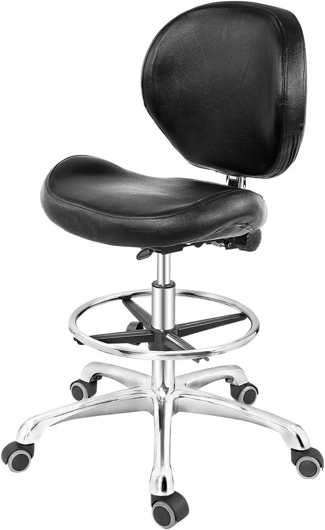 Grace & Grace Rolling Drafting Chair Height Adjustable Stool with Backrest and Footrest for Computer,Studio,Workshop,Classroom, Lab, Counter, Home Office, Work from Home Chair, Home Desk Chair (Black)