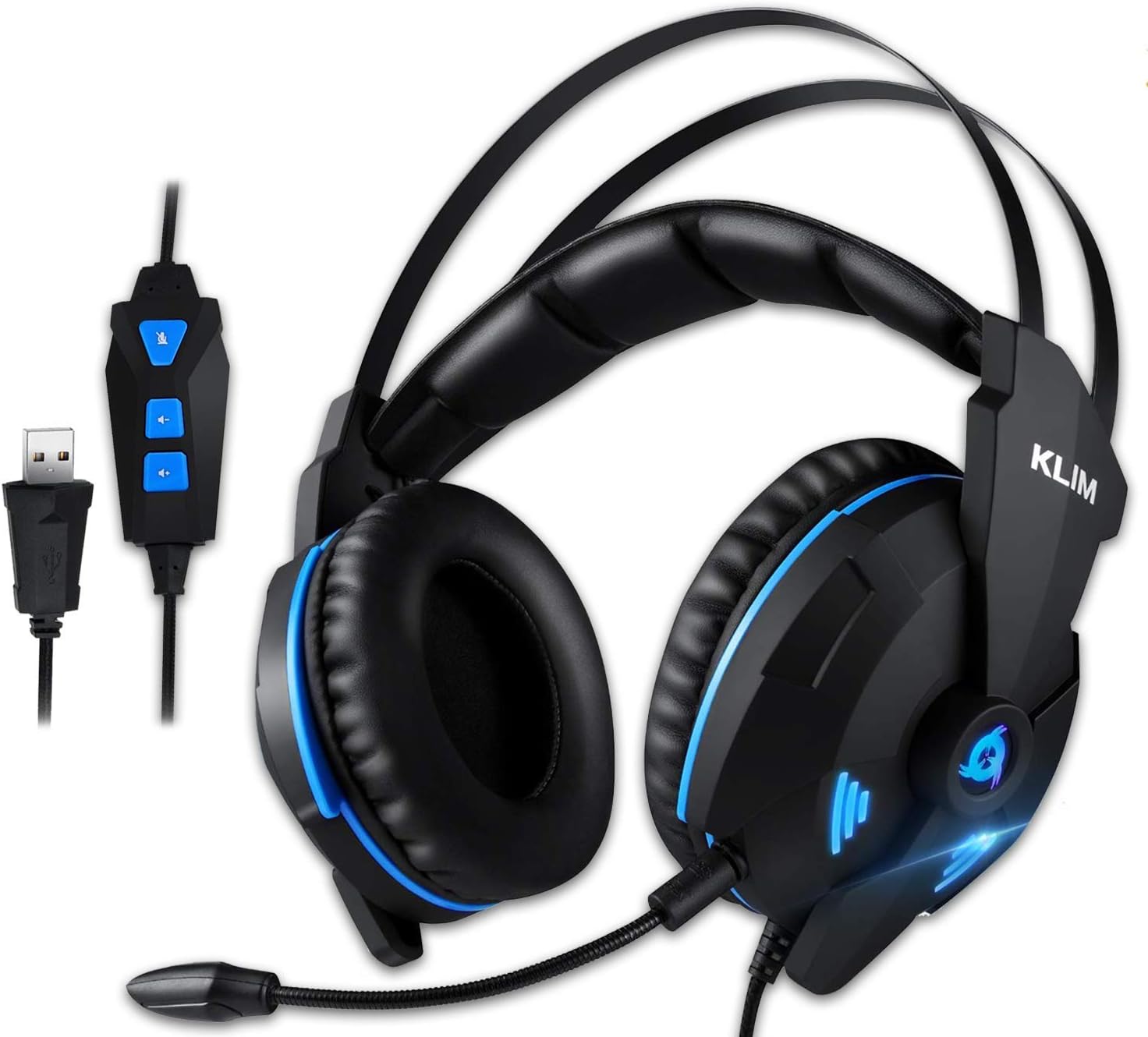 KLIM Impact - USB Gaming Headset - 7.1 Surround Sound + Noise Cancelling - High Definition Audio + Strong Bass - Video Games Headphones Audifonos with Microphone for PC Gamer PS4 - Noise Cancelling