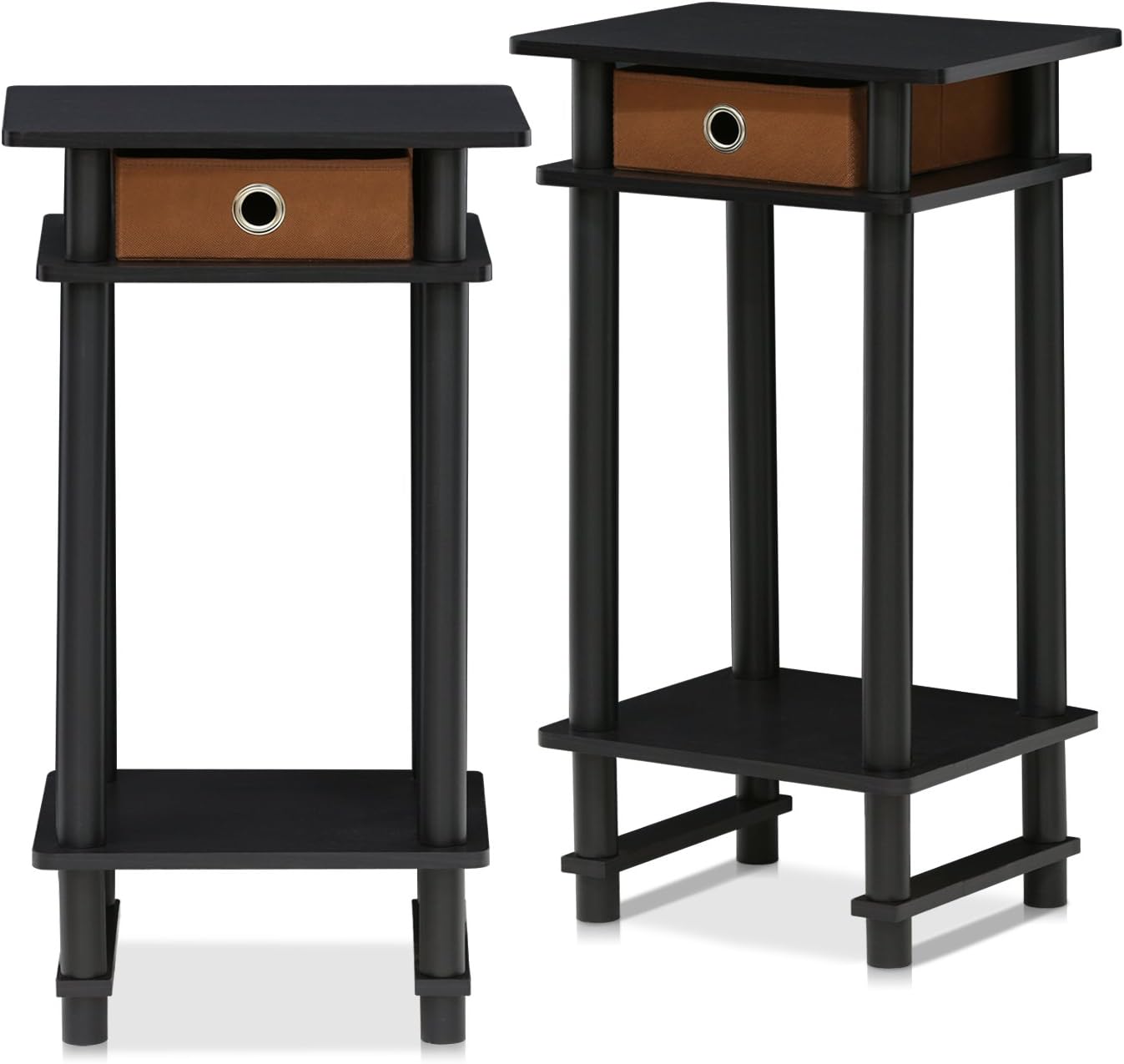 FURINNO Turn-N-Tube End Table, 2-Pack, Espresso & Jaya TV Stand, Black