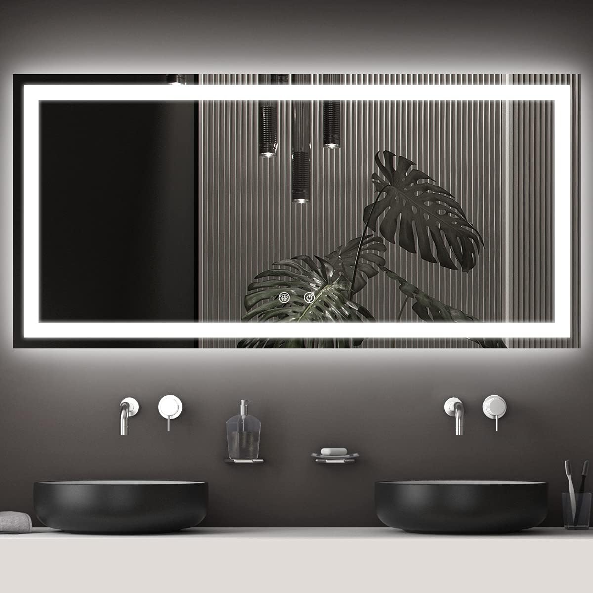 KINGDALAI 36 x 28 Led Bathroom Mirror, Wall Mounted Vanity Mirror,Anti-Fog (Backlit + Front Lights)