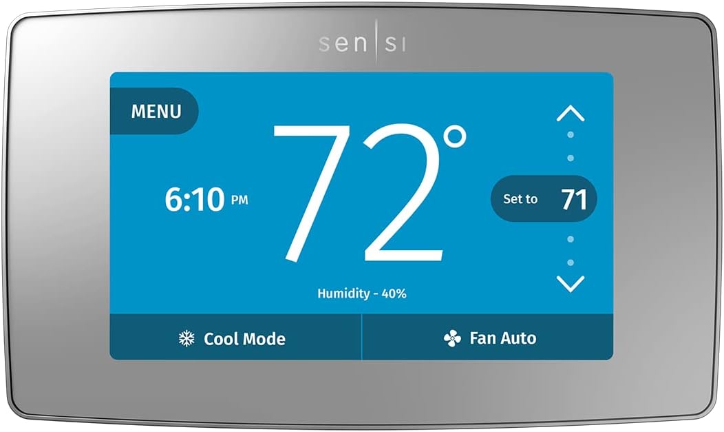 Sensi Touch Smart Thermostat by Emerson with Touchscreen Color Display, Programmable, Wi-Fi, Mobile App, Easy DIY, Data Privacy, Works with Alexa, Energy Star Certified, ST75S-Silver, C-Wire Required