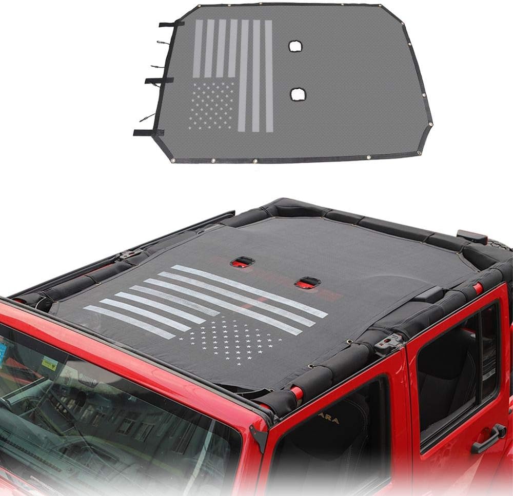 JeCar Mesh Sunshade Top Shade Cover UV Protection for Jeep Wrangler 2007-2018 JKU 4 Door Pack of 2