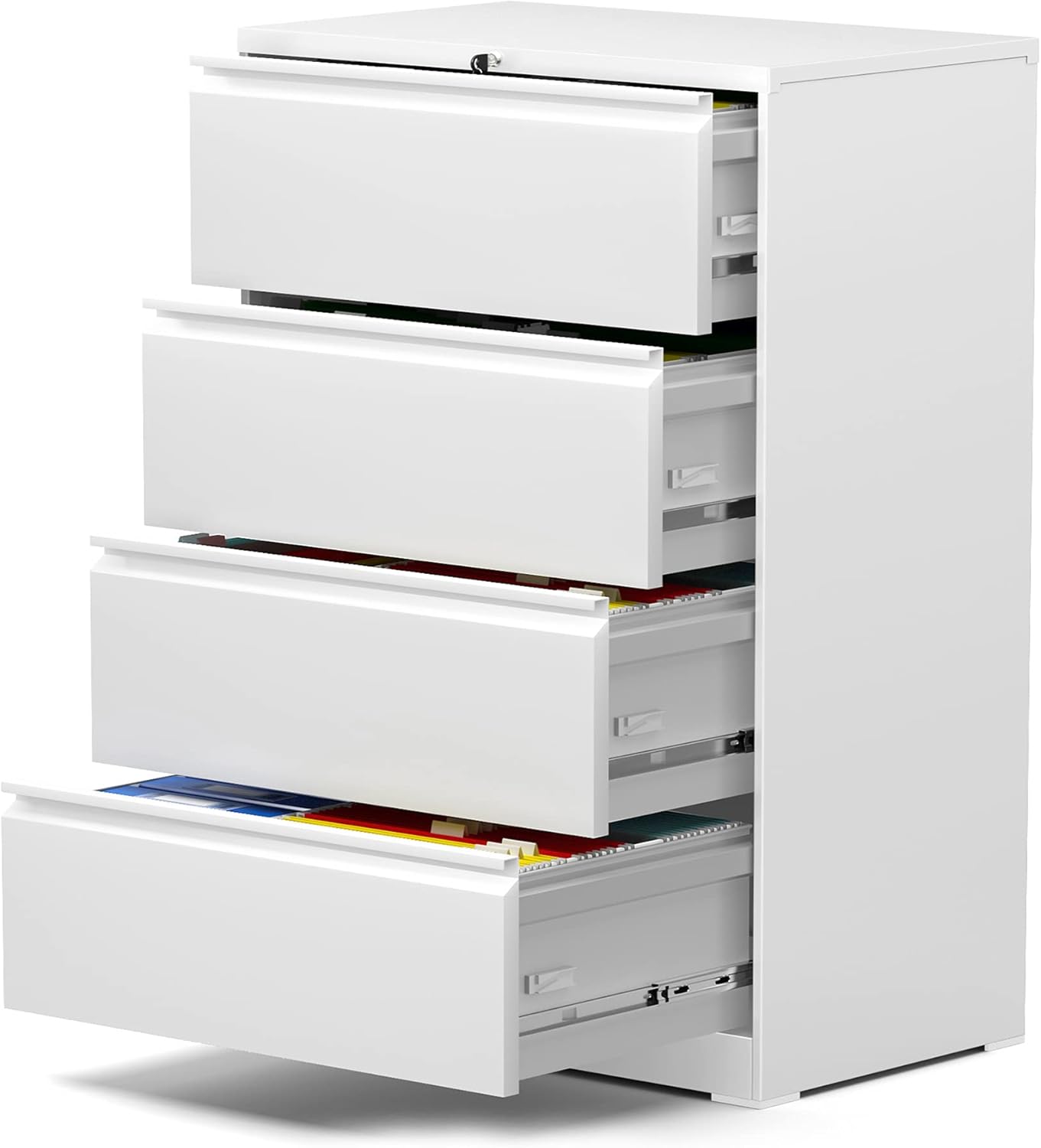 AOBABO Metal 4 Drawer Lateral File Cabinet, Locking Office Filing Cabinet, Legal/Letter A4 Size Steel Files Cabinet for Office and Home, Assembly Required (Black, 52'')