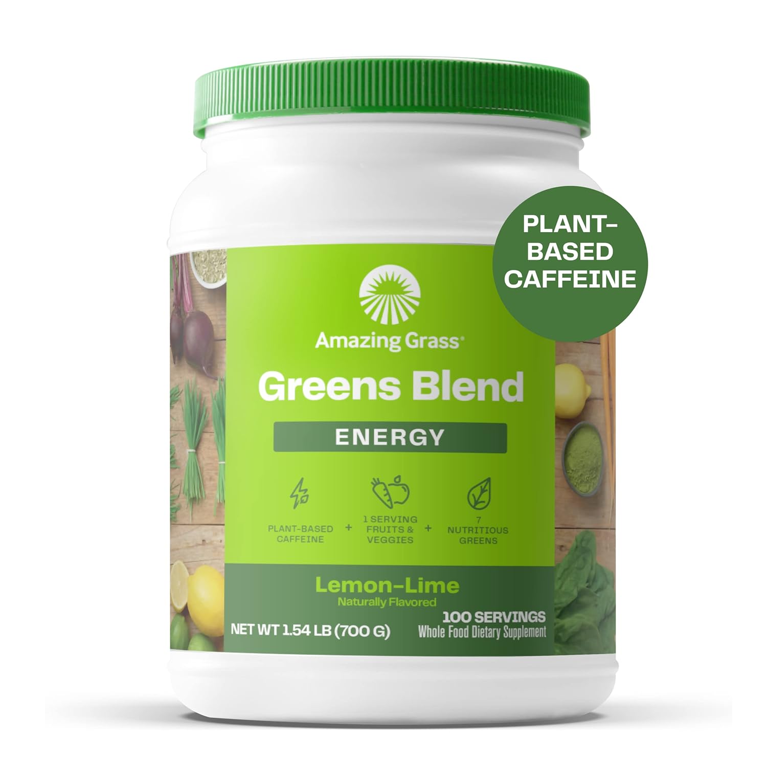 Amazing Grass Green Superfood Energy: Super Greens Powder & Plant Based Caffeine with Green Tea and Flax Seed, Nootropics Support, Lemon Lime, 100 Servings Pack of 2