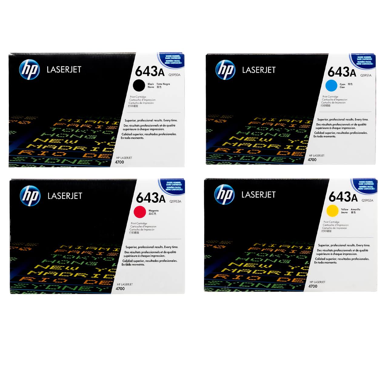 HP 643A Set | Q5950A Q5951A Q5952A Q5953A | Original HP Toner Cartridge - Black, Cyan, Yellow, Magenta
