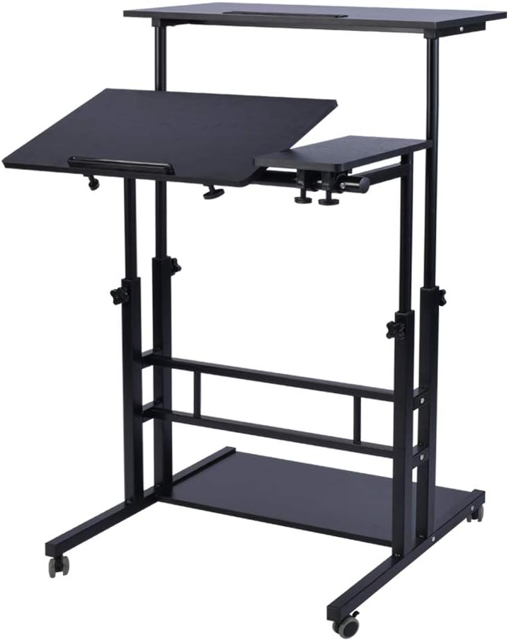 AIZ Mobile Standing Desk, Adjustable Computer Desk Rolling Laptop Desk Cart on Wheels Home Office Computer Workstation, Portable Laptop Stand Tall Table for Standing or Sitting, Black Willow