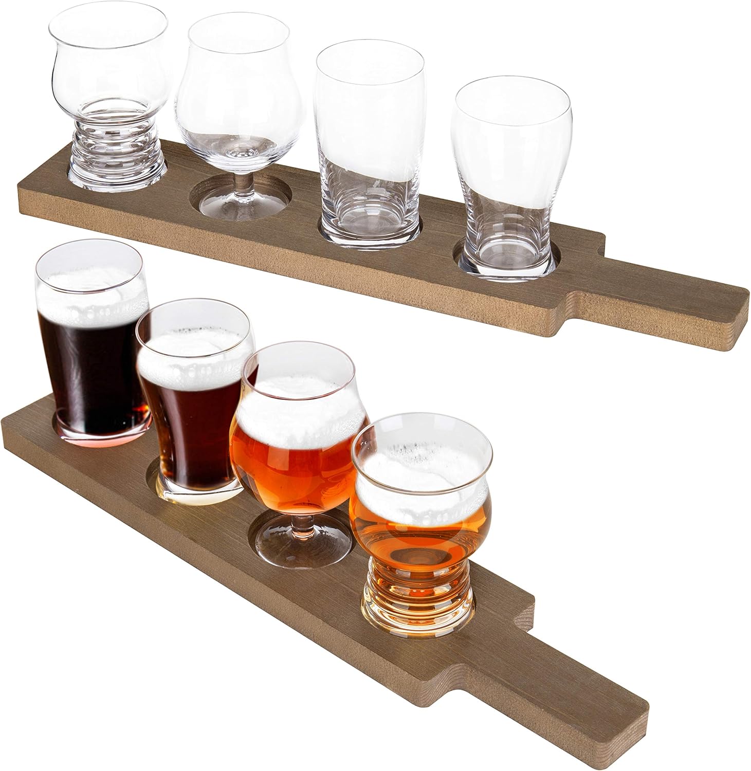 MyGift 5-Piece Variety Craft Beer Tasting Flight with 4 Glasses & Wood Paddle Serving Tray, Each Glass Holds Up to 5 oz, Set of 2 Pack of 2