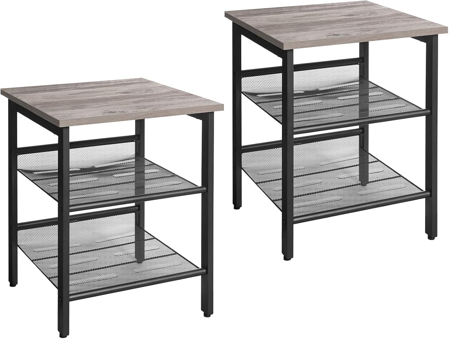 VASAGLE Nightstand, Set of 2 Side Tables, End Tables with Adjustable Mesh Shelves, for Living Room, Bedroom, Industrial, Stable Steel Frame, Easy Assembly, Rustic Brown and Black ULET24X