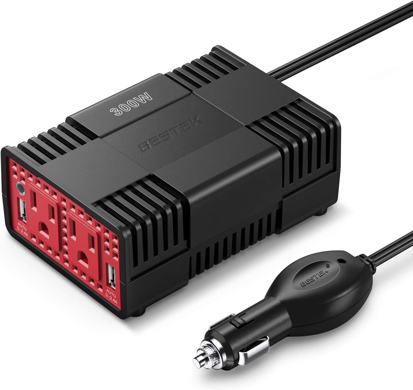 BESTEK 300W Power Inverter DC 12V to 110V AC Car Converter with 4.2A Dual USB Car Charger Adapter Pack of 2