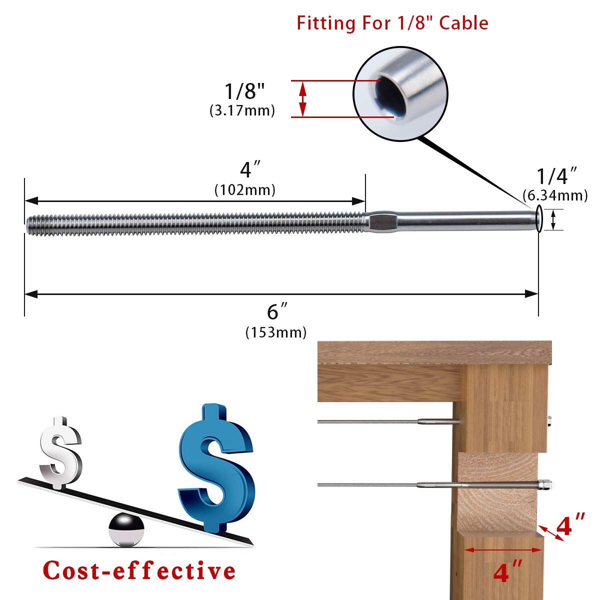 Muzata 30Pack Hand Swage Tensioner Fitting for 1/8