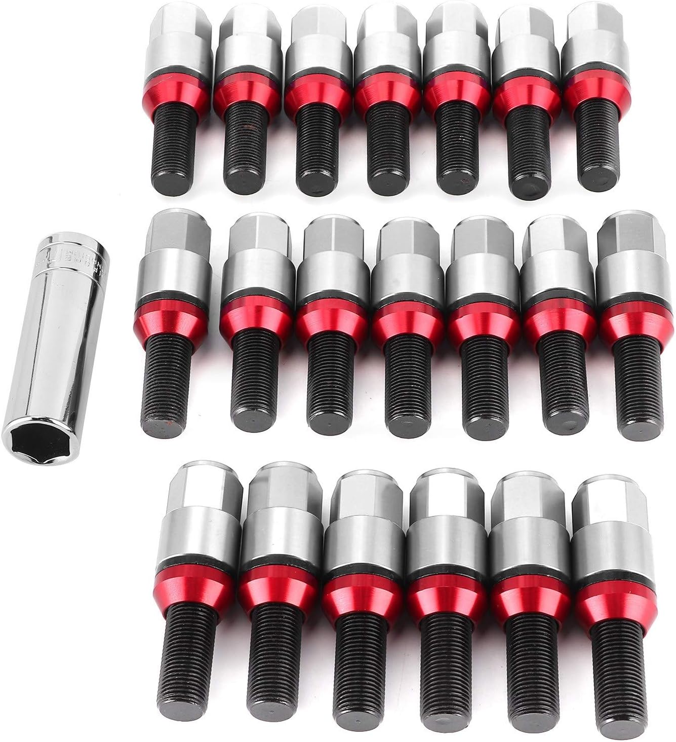Wheel Accessories Parts ， 20Pcs Wheel Lug Bolts ， Conical Acorn Seat Thread Stud Tuner Style M14x1.25 Thread Fit for M3 F80 M2 F22/F23(red)