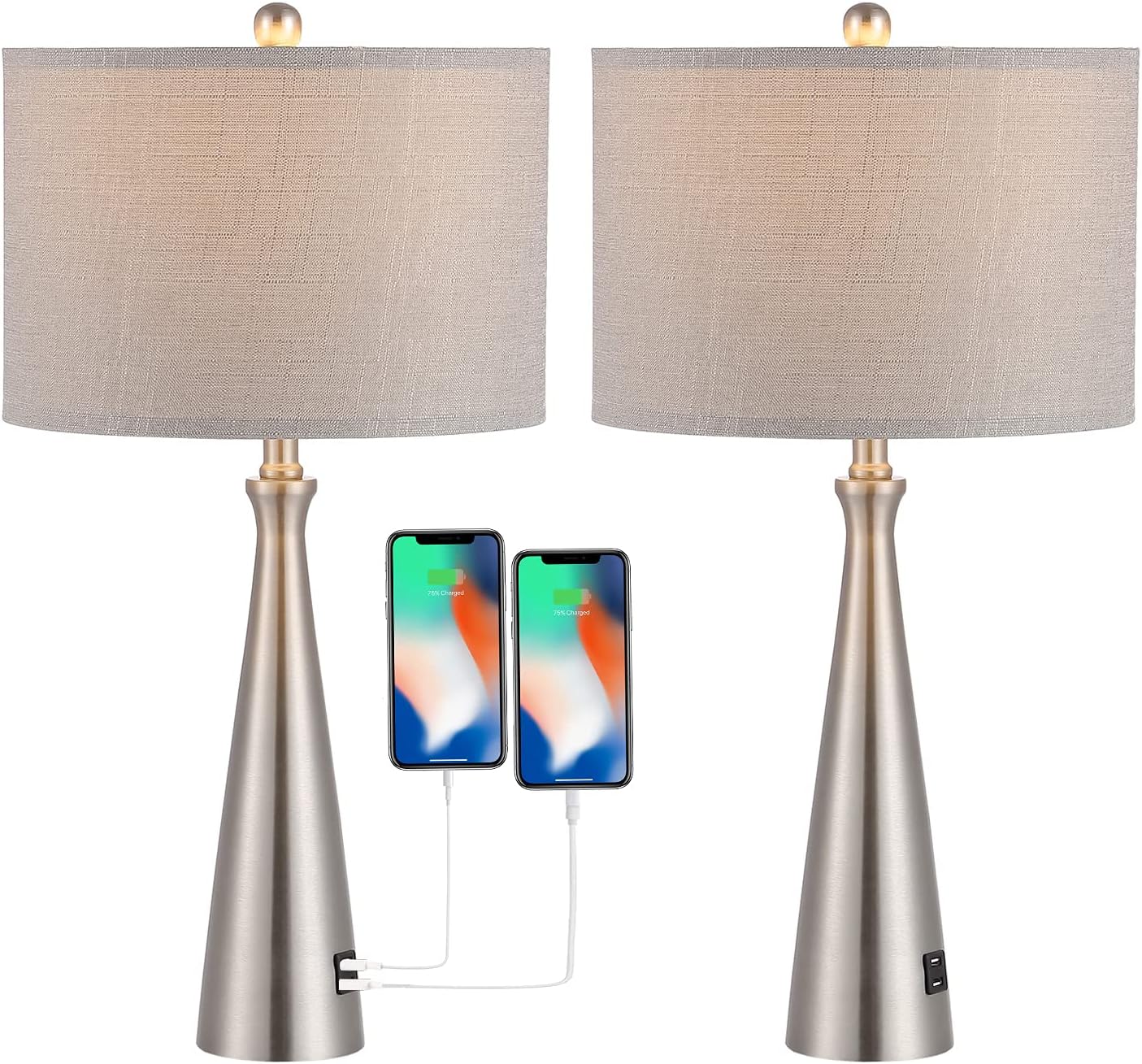 WINGBO 2 Pack Modern Table Lamp with Double USB Port, Bulb Included, 23.8