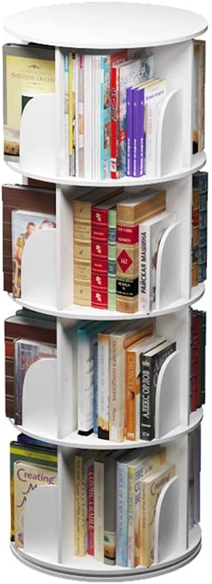 4 Tier 360&deg; Rotating Stackable Shelves Bookshelf Organizer (White)