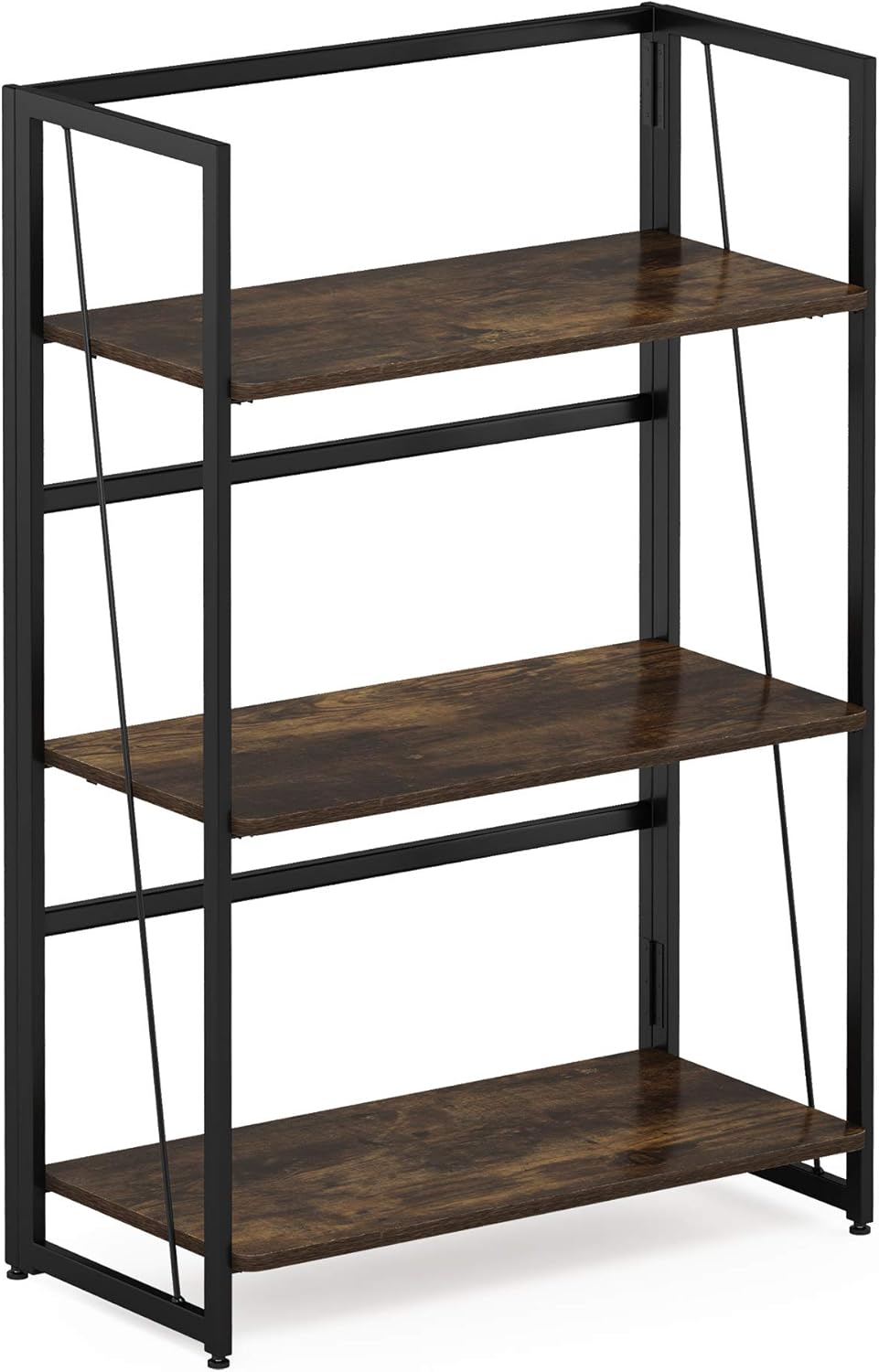 FURINNO Riau No Tool/No Assembly/Folding Metal Frame Bookcase, 3-Tier, Rustic Oak/Black